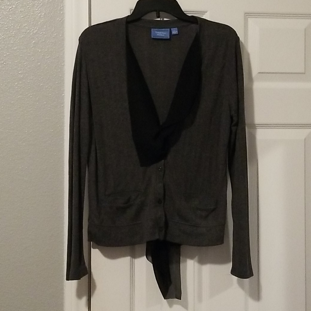 Charcoal grey cardigan with built in scarf